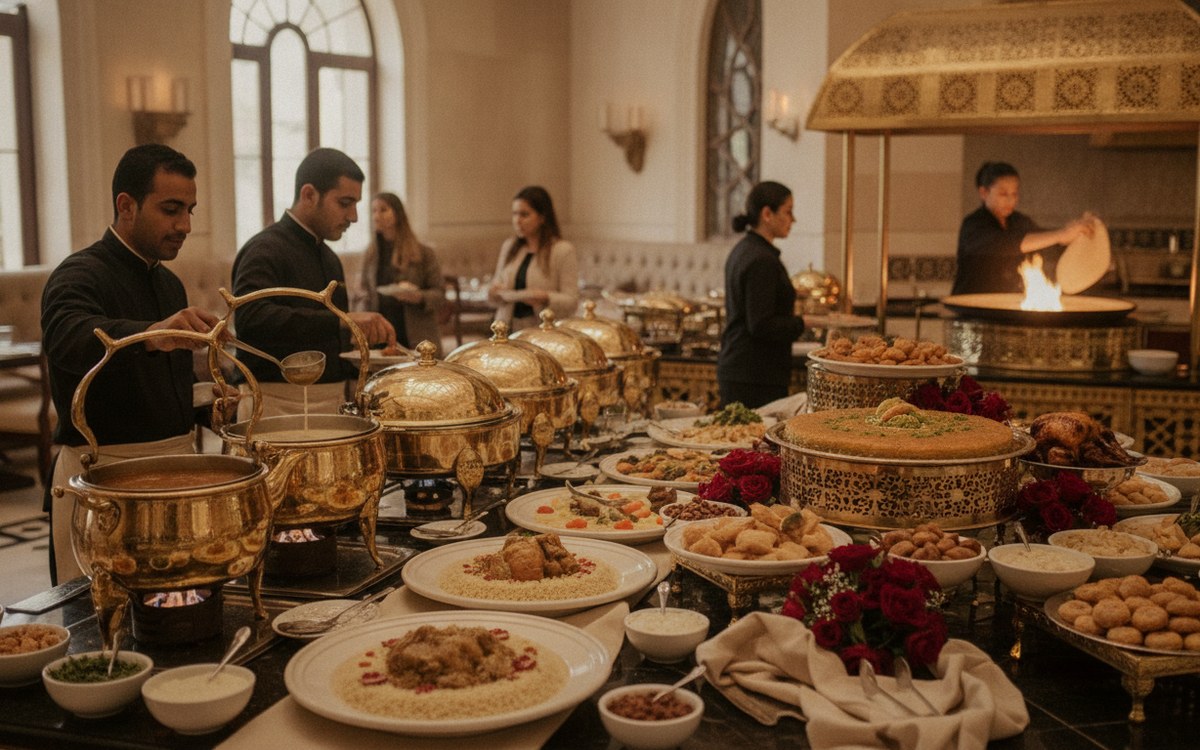 Gold package buffet with mansaf service and a live saj station
