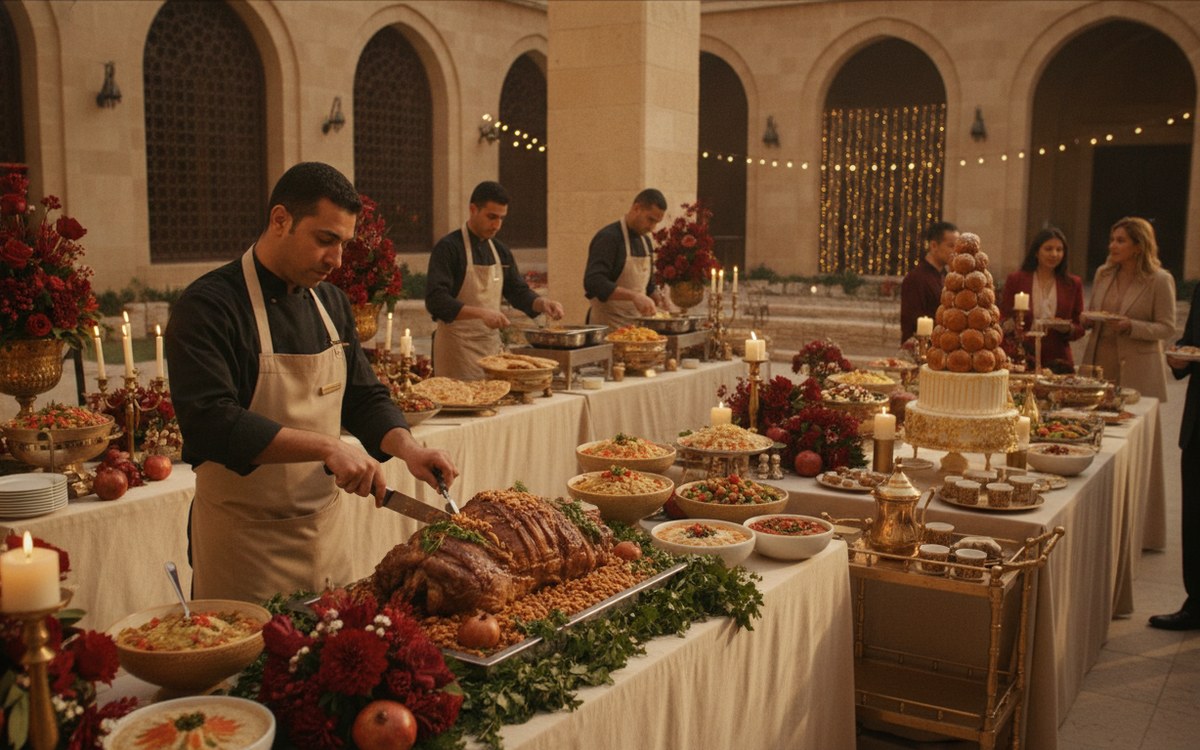 Signature package with whole lamb ouzi carved live and grand dessert table